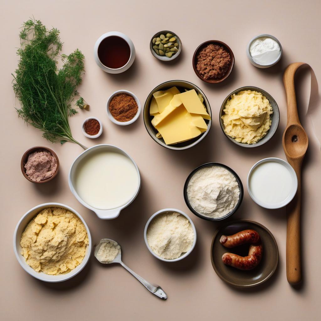 Items needed to answer the question, How do I create vegan biscuits and gravy. Items include:  all-purpose flour  baking powder  salt  vegan butter  plant-based milk  olive oil  onion  vegan sausage crumbles