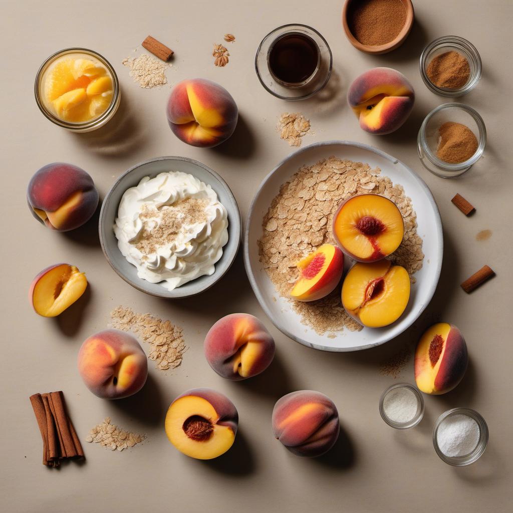 Items needed to answer the question, How do I make a Peach Cobbler parfait. Items include:  Peaches  Sugar  Lemon juice  Cinnamon  Flour  Oats  Brown sugar  Butter  Whipped cream