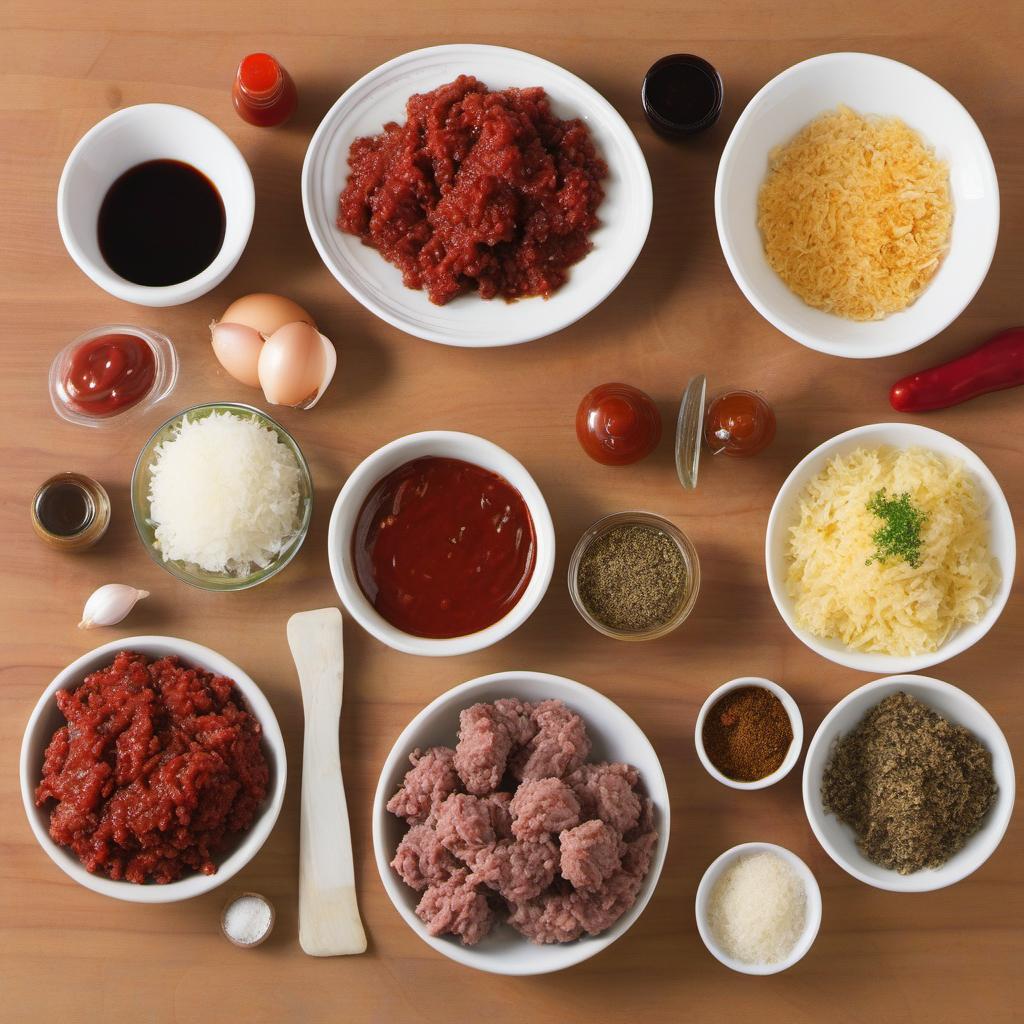 Items needed to answer the question, How do I make mini meatloaf muffins. Items include:  Ground beef  Breadcrumbs  Minced onion  Minced garlic  Ketchup  Worcestershire sauce  Dried thyme  Salt  Pepper  Egg  Brown sugar  Dijon mustard