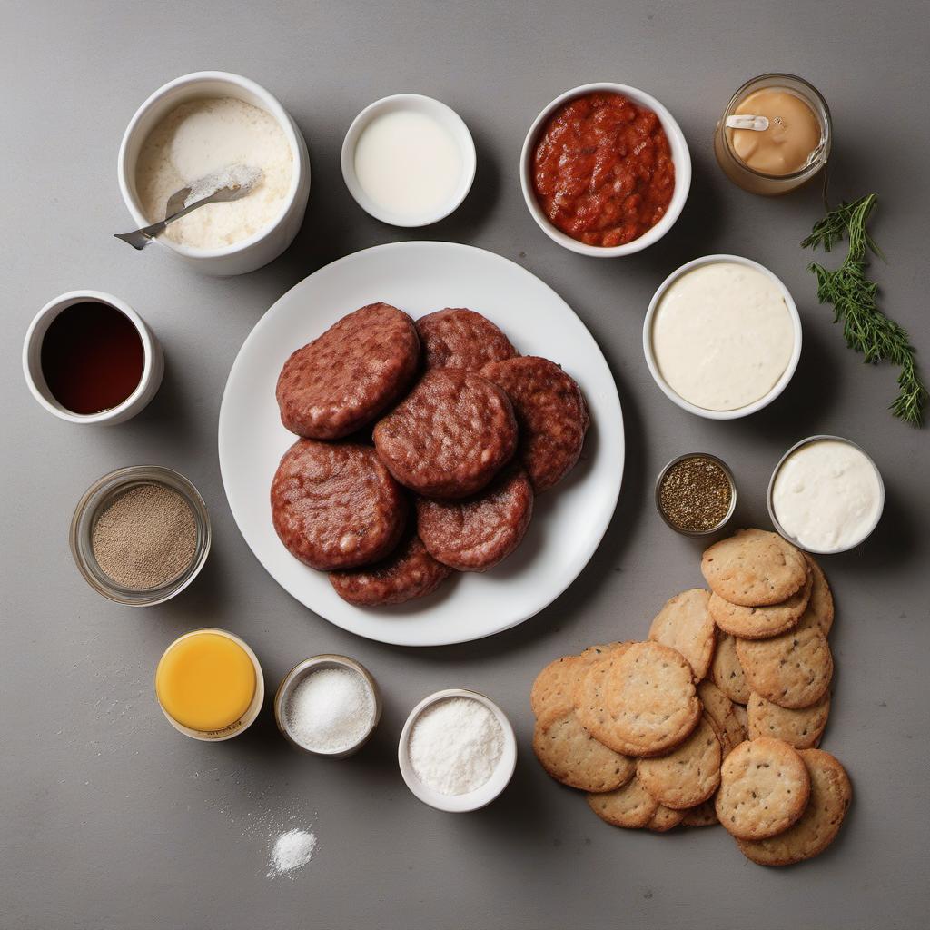 Items needed to answer the question, How do I surprise my taste buds with Sausage Gravy and Biscuits. Items include:  Breakfast Sausage  All-Purpose Flour  Whole Milk  Salt  Pepper  Biscuits