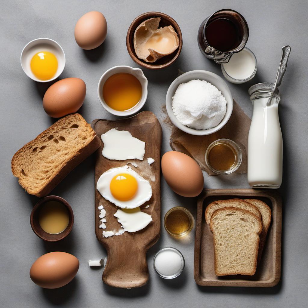 Items needed to answer the question, How do I make the best Bread Pudding with Vanilla Sauce. Items include:  Bread  Eggs  Sugar  Milk  Vanilla Extract  Salt