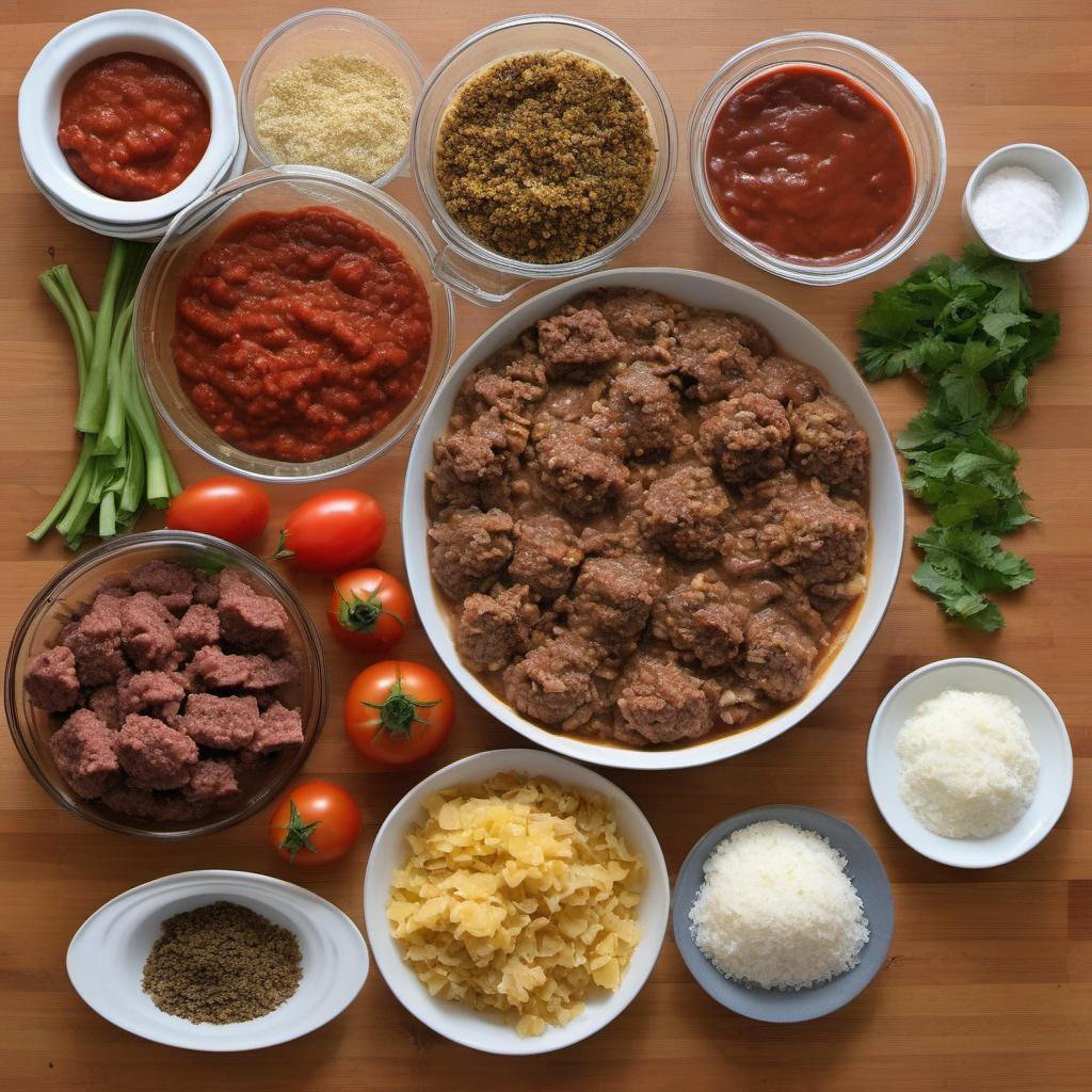 Items needed to answer the question, How do I elevate my Moussaka with a Mediterranean twist. Items include:  Eggplant  Onion  Garlic  Ground Meat  Diced Tomatoes  Tomato Paste  Oregano  Cinnamon  Salt  Pepper  Butter  Flour  Milk  Nutmeg