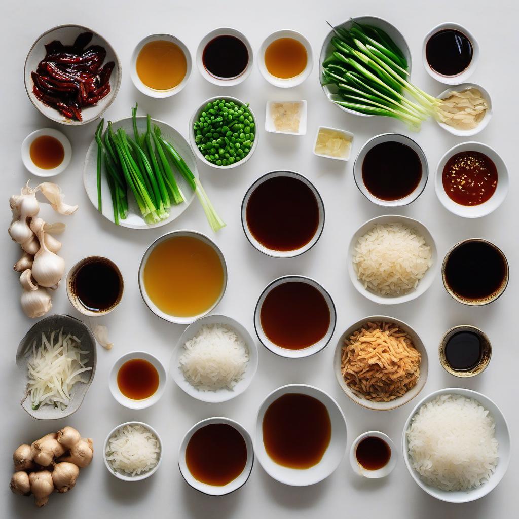 Items needed to answer the question, How do I master the art of Dim Sum dumpling dipping sauces. Items include:  Soy sauce  Rice vinegar  Sesame oil  Ginger  Garlic  Green onions  Chili sauce  Hoisin sauce  Honey