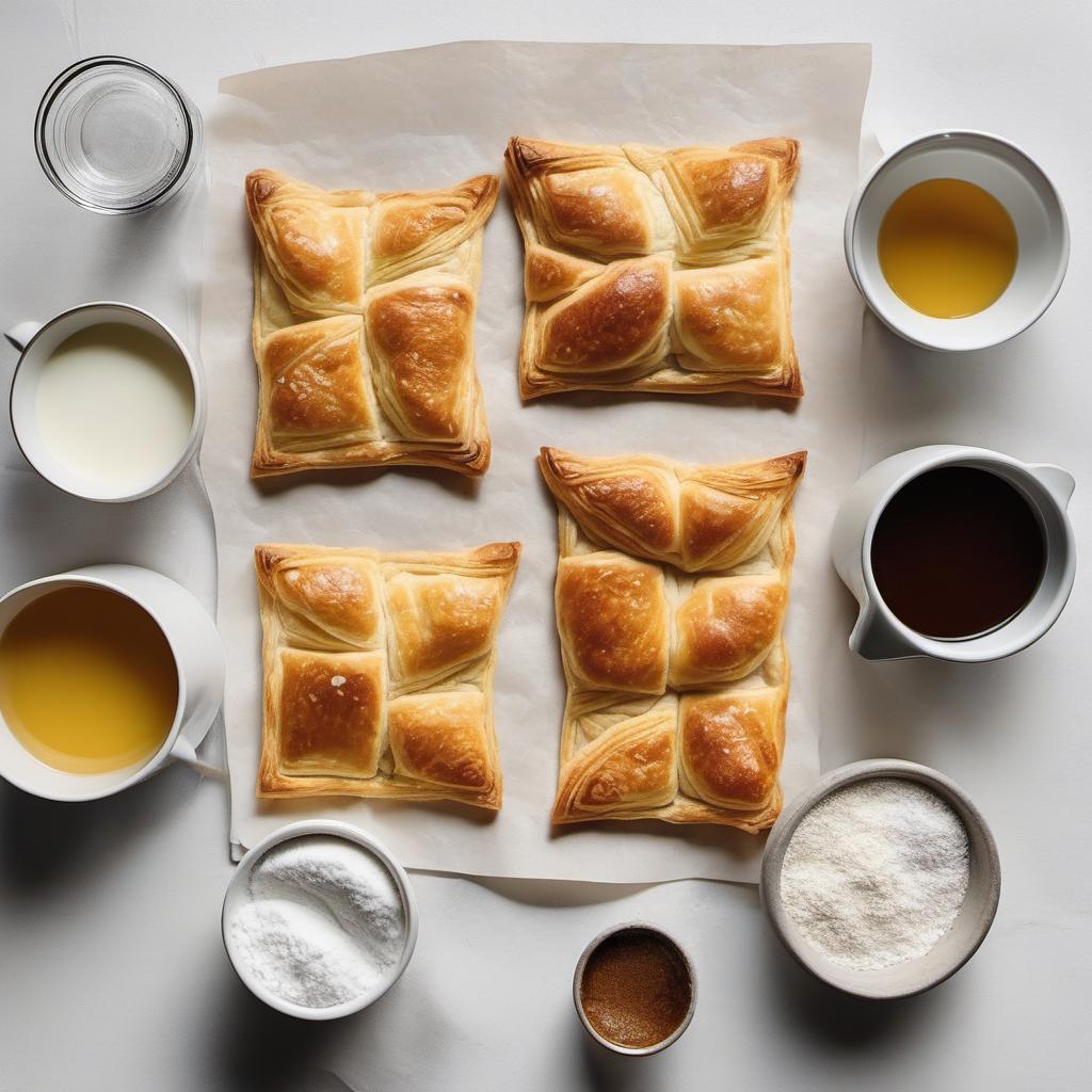 Items needed to answer the question, How do I make a simplified Mille-Feuille in a snap. Items include:  Puff pastry sheets  Milk  Sugar  Cornstarch  Salt  Vanilla extract
