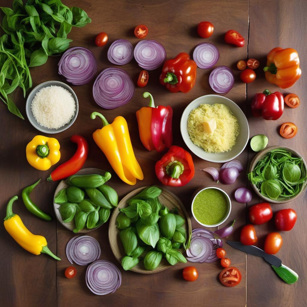 Items needed to answer the question, How do I roast vegetables with Pesto Genovese. Items include:  Vegetables  Pesto Genovese  Parmesan cheese  Fresh basil leaves