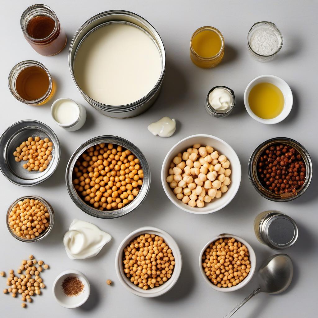 Items needed to answer the question, How do I whip up Aquafaba Meringue Frosting. Items include:  Canned Chickpeas  Sugar  Cream of Tartar  Vanilla Extract