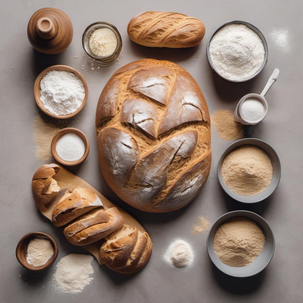 Items needed to answer the question, How do I make a tangy sourdough bread. Items include:  Bread flour  Whole wheat flour  Salt  Water