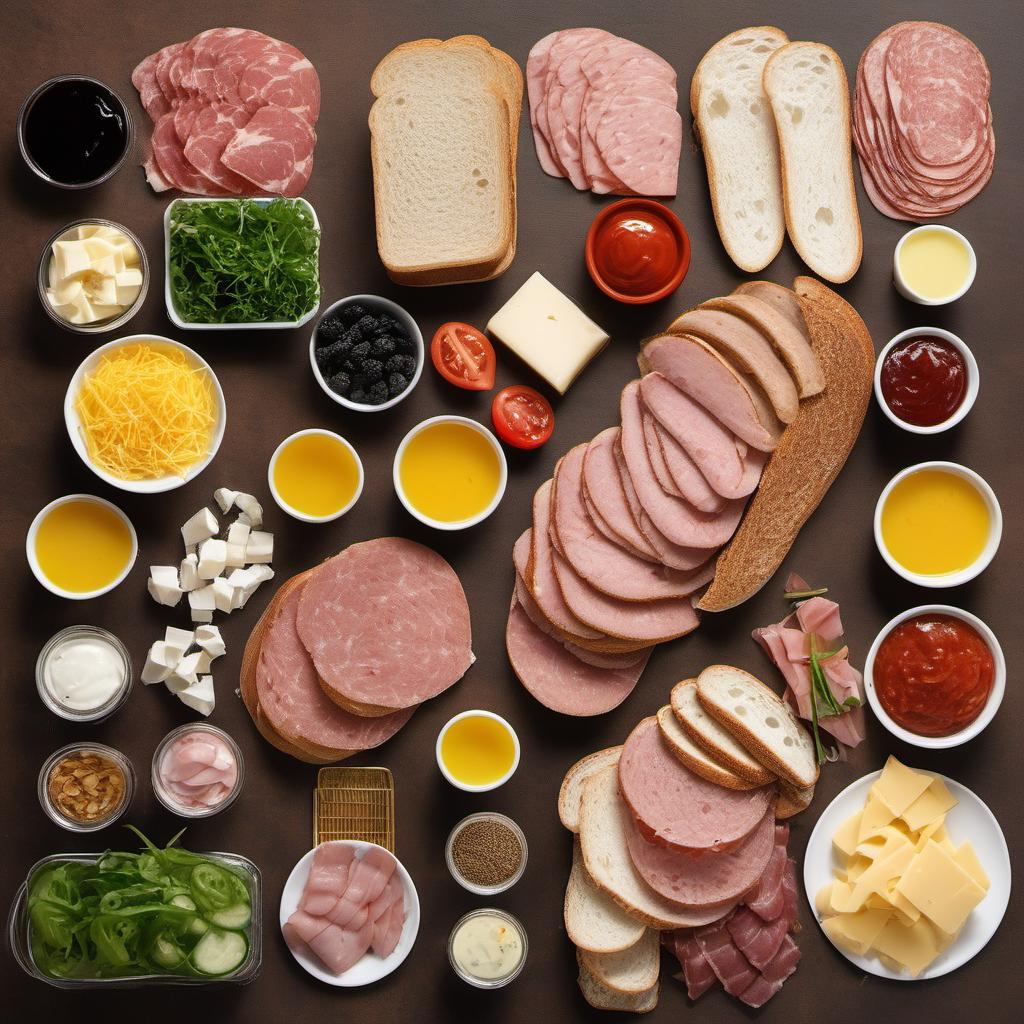 Items needed to answer the question, How do I make Crown Shaped Mini Sandwiches. Items include:  Bread  Deli meats  Cheese slices  Condiments  Toothpicks