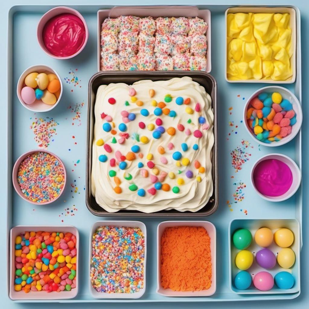 Items needed to answer the question, How do I surprise my kids with a Castle Cake. Items include:  Cake mix  Eggs  Vegetable oil  Frosting  Ice cream cones  Food coloring  Candies and sprinkles  Edible decorations  Flag or princess figurine