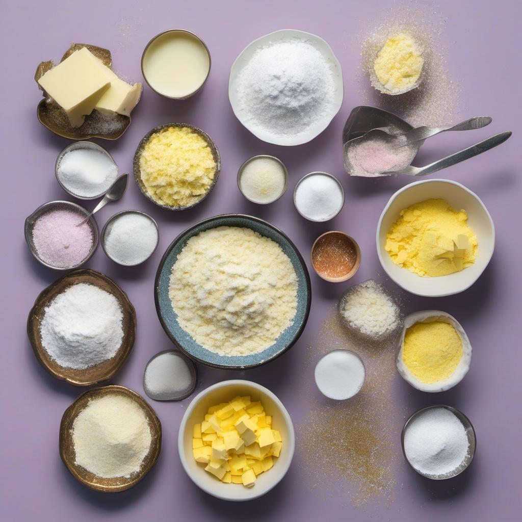 Items needed to answer the question, How do I make magical slipper sugar cookies. Items include:  Unsalted Butter  Sugar  All-purpose Flour  Baking Powder  Pixie Dust  Stardust  Fairy Dust (Colored Sugar or Edible Glitter)