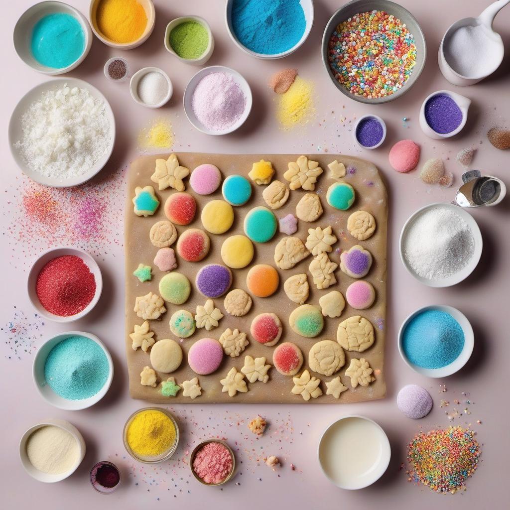 Items needed to answer the question, How do I decorate Magic Slipper Sugar Cookies. Items include:  Sugar Cookie Dough  Powdered Sugar  Milk  Food Coloring  Colorful Sugar Crystals, Edible Pearls, Star-shaped Sprinkles