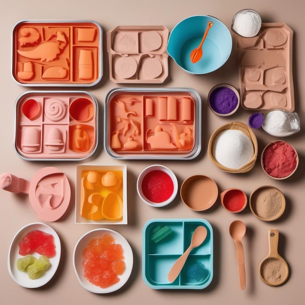 Items needed to answer the question, How do I throw a Prehistoric Jello Party. Items include:  Jello Mix  Silicone Dinosaur Molds  Colored Paper or Cardboard  Sand  Excavation Tools