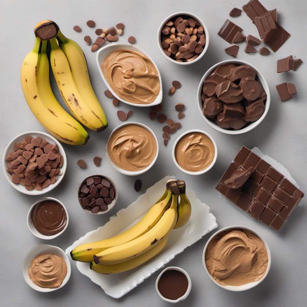 Items needed to answer the question, How do I make Monkey Banana Bites. Items include:  ripe bananas  peanut butter  dark chocolate  toppings
