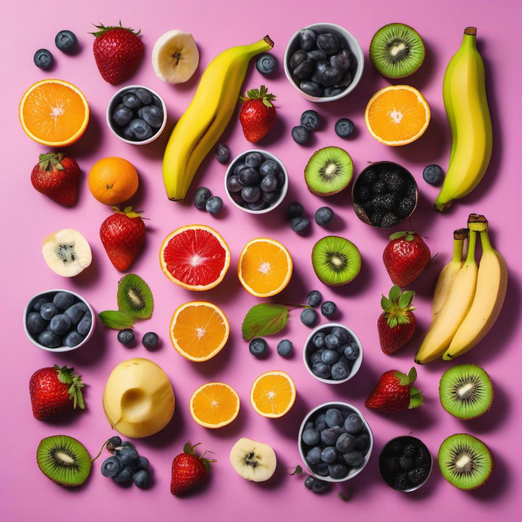 Items needed to answer the question, How do I create a magical Rainbow Fruit Salad. Items include:  strawberries  oranges  bananas  kiwis  blueberries  purple grapes