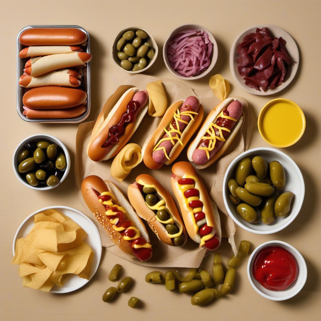 Items needed to answer the question, How do I make Mummy Hot Dog mummies. Items include:  Hot Dogs  Crescent Rolls  Mustard or Ketchup  Optional: Olives or Pickles