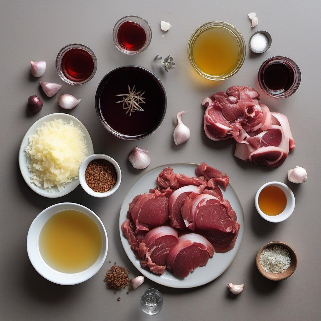 Items needed to answer the question, How do I make a delicious Red Wine Reduction Sauce. Items include:  Red Wine  Shallots  Garlic  Butter  Beef or Vegetable Broth  Salt  Pepper
