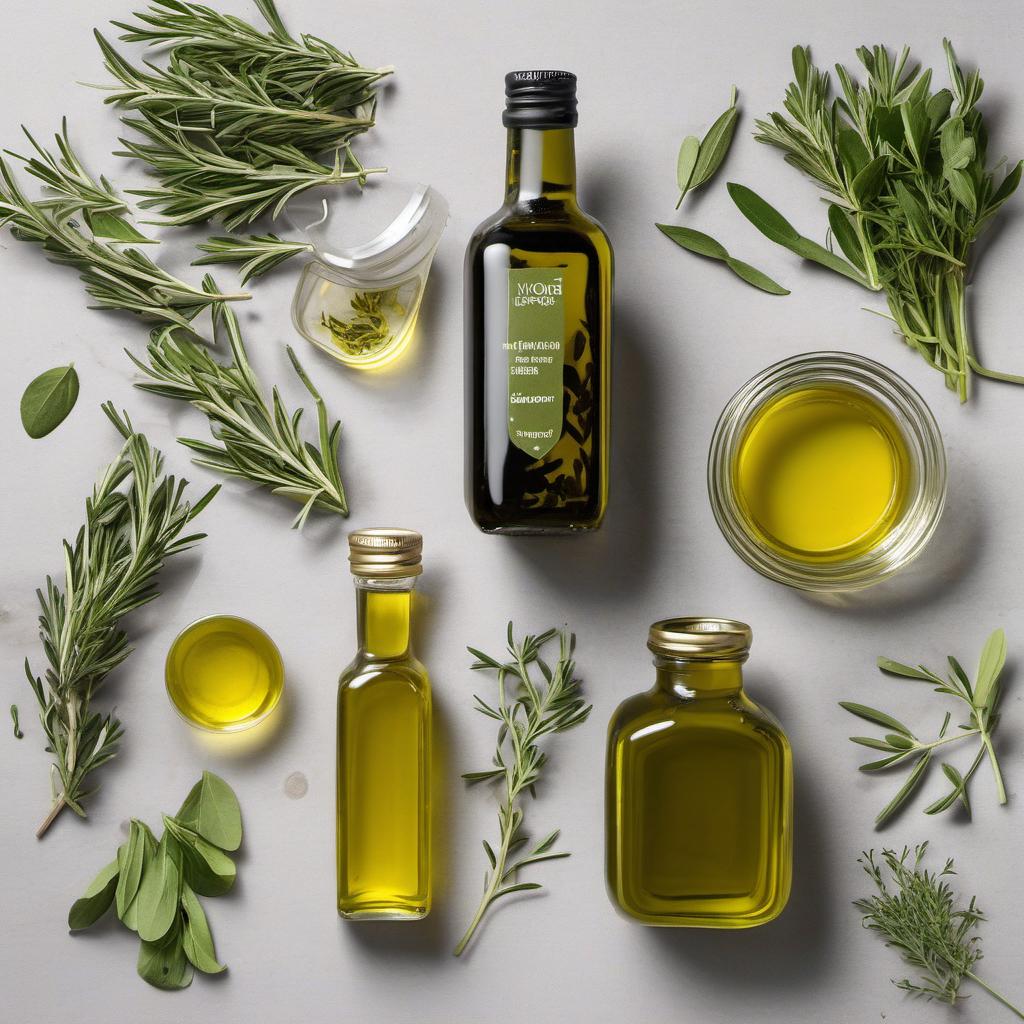 Items needed to answer the question, How do I infuse olive oil with herbs. Items include:  Extra Virgin Olive Oil  Fresh Herbs  Sterilized Glass Jar