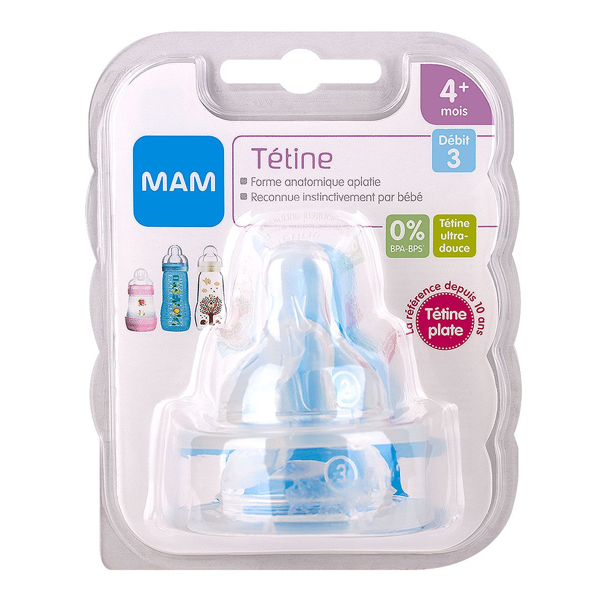 Tétines plates débit 3 rapide silicone 4 mois+ x2 - totum pharmaciens