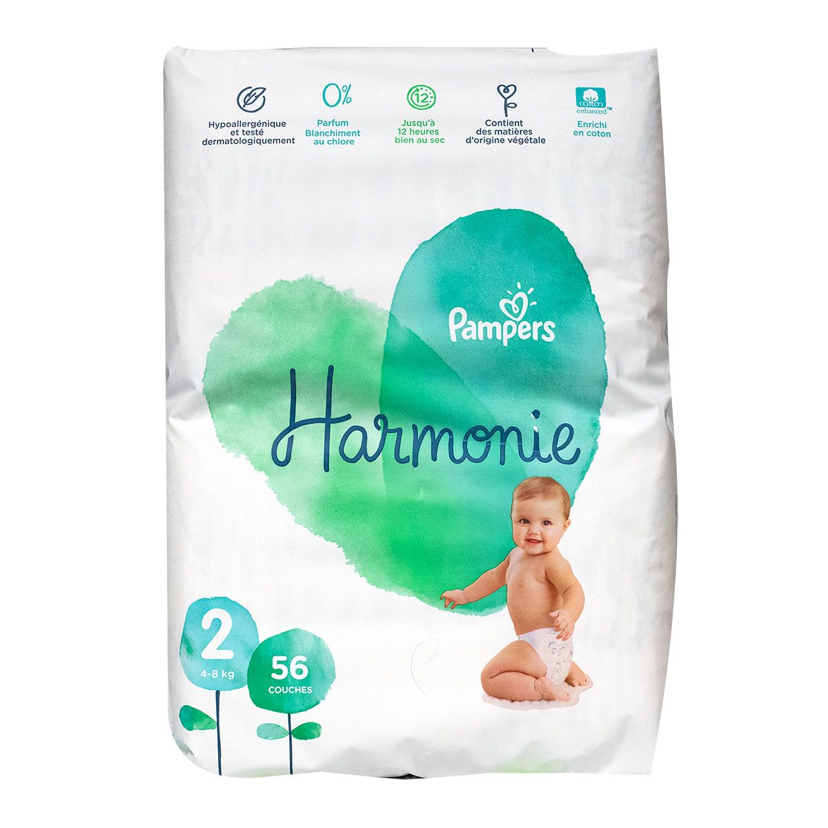 Couches Harmonie PAMPERS Taille 2 pour bébé de 4 à 8kg origine