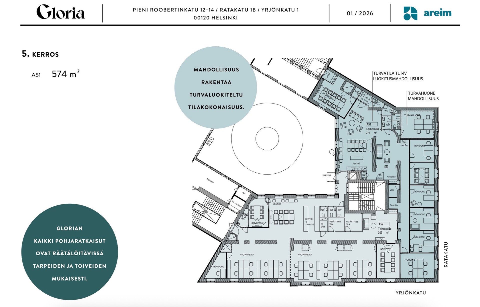 Toimisto 574 m2, ratakatu 1, keskusta, helsinki - kuva 2