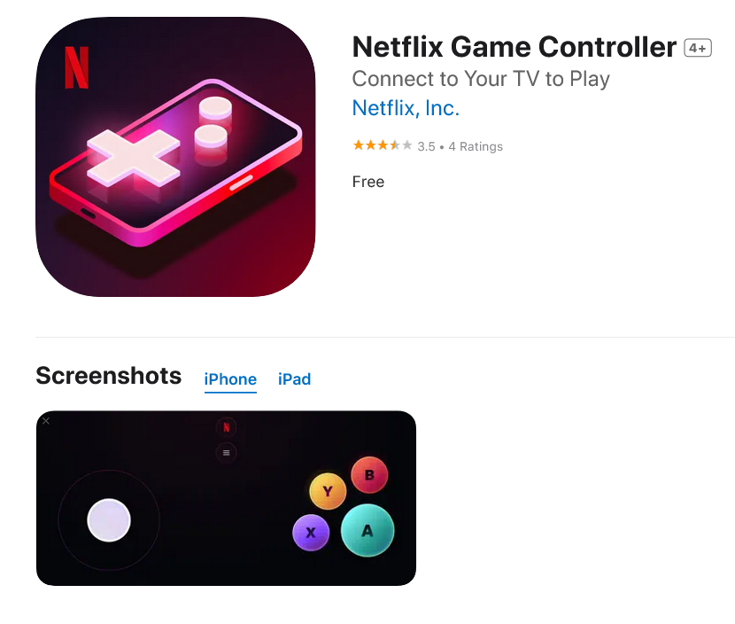 Aplikace poukazuje na možnost hrát hry od Netflixu na televizní obrazovce. Telefon poslouží jako ovladač