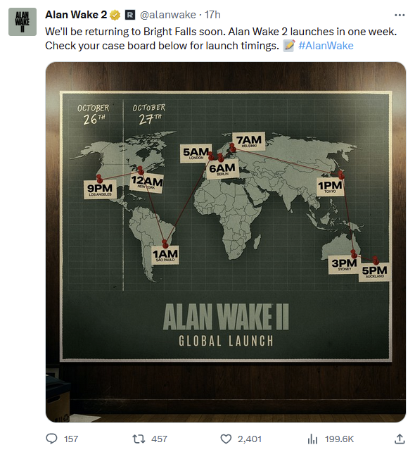 Přesný čas vydání Alan Wake 2 odhalen