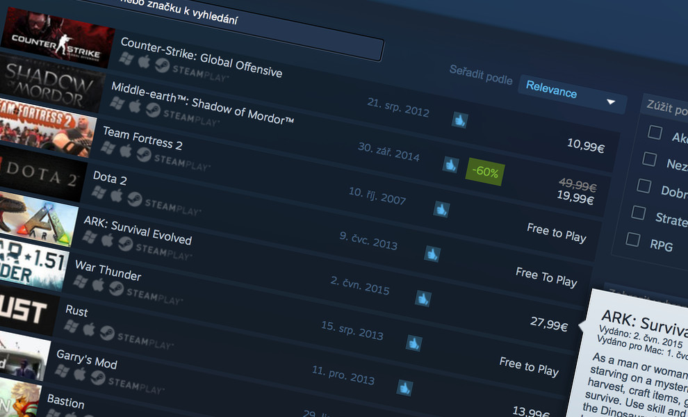 Steam nabízí více jak 1500 her pro Linux