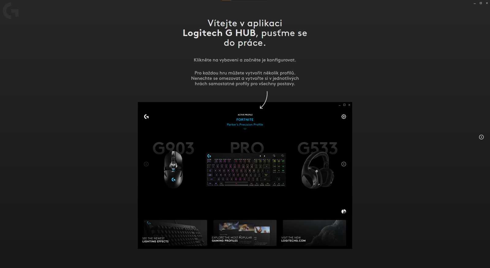 Logitech G HUB umí skvěle pracovat s profily, potěší samozřejmě i kompletní česká lokalizace