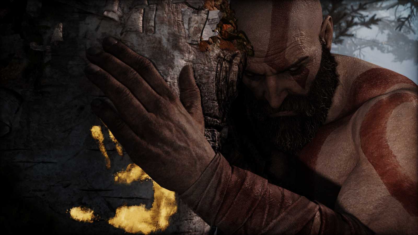 Kratos čerpá sílu stromů podobně, jako to svého času dělala Iveta Bartošová (zvětšením obrázku jej otevřete v původní, plné kvalitě)
