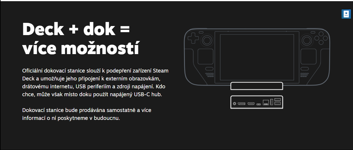 Steam Deck dostane vlastní dokovací stanici, nabídne rozšíření o HDMI a USB