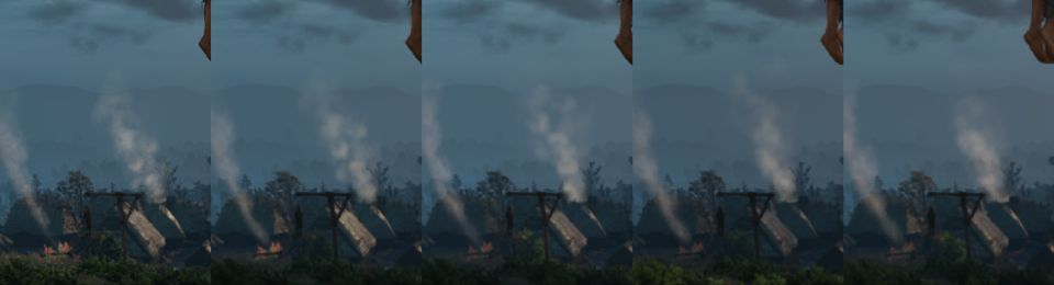 Detail - Porovnání nastavení DLSS s vypnutým Frame Generation - zleva FXAA, DLSS Quality, DLSS Balanced, DLSS Performance, DLSS Ultra Performance