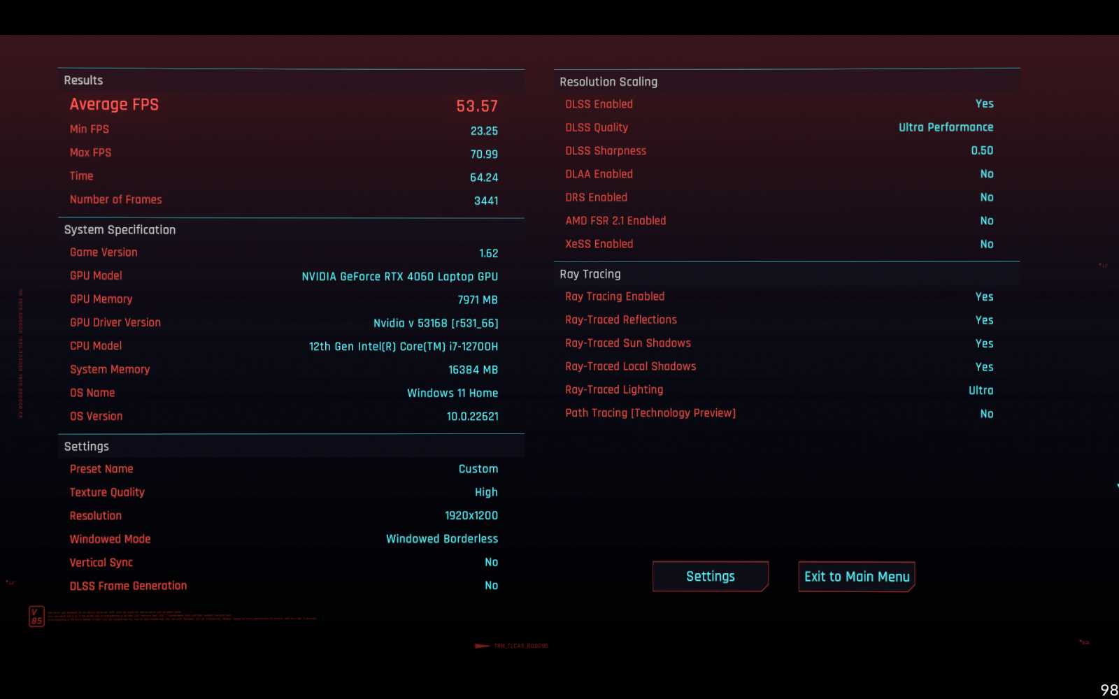 DLSS Ultra Performance, Frame Generation OFF