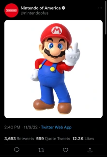 Změny na Twitteru jsou tu. Z falešně oficiálního účtu Nintendo of America ukazoval Mario prostředníček