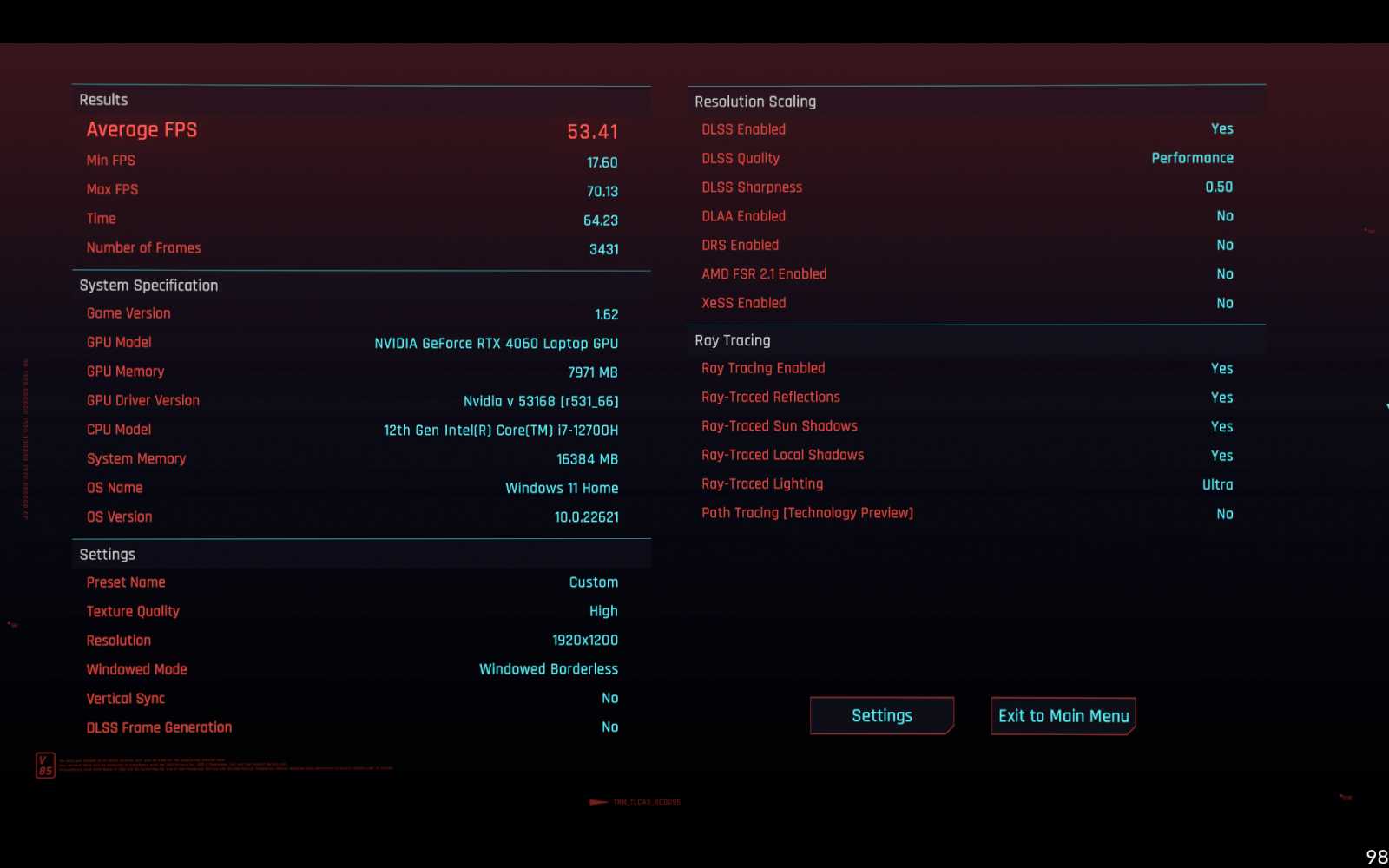 DLSS Performance, Frame Generation OFF