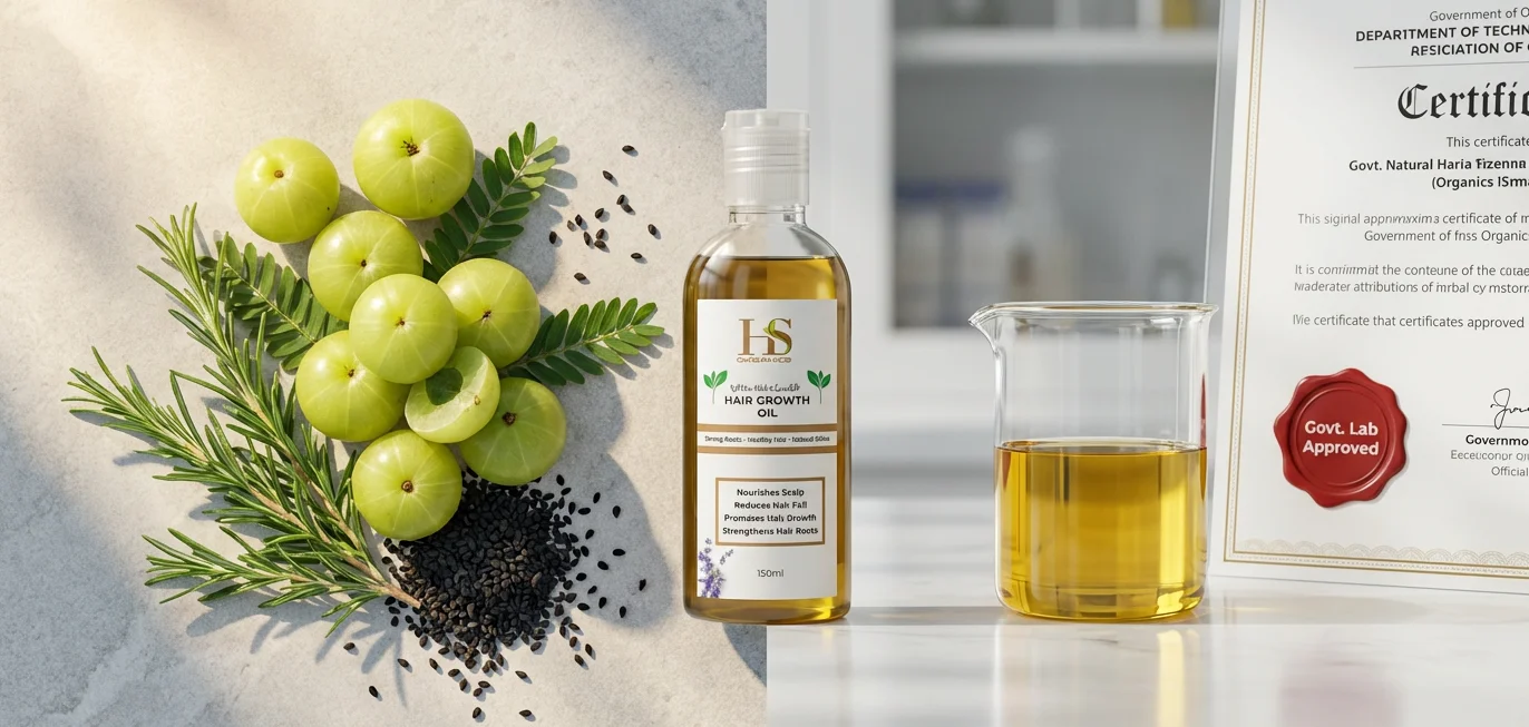 HS Organics organic hair care products with Govt Lab Approved Certificate