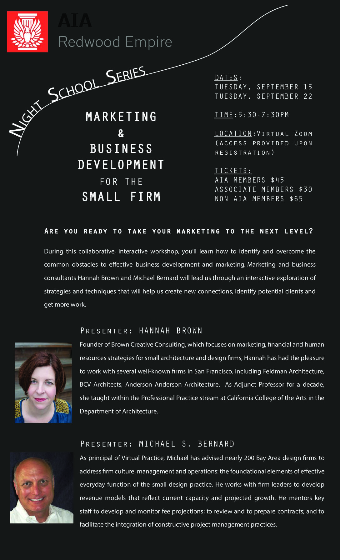 New Dates 9/15 + 9/22 AIARE NIGHT SCHOOL SERIES - Marketing and Business Development for the Small Firm