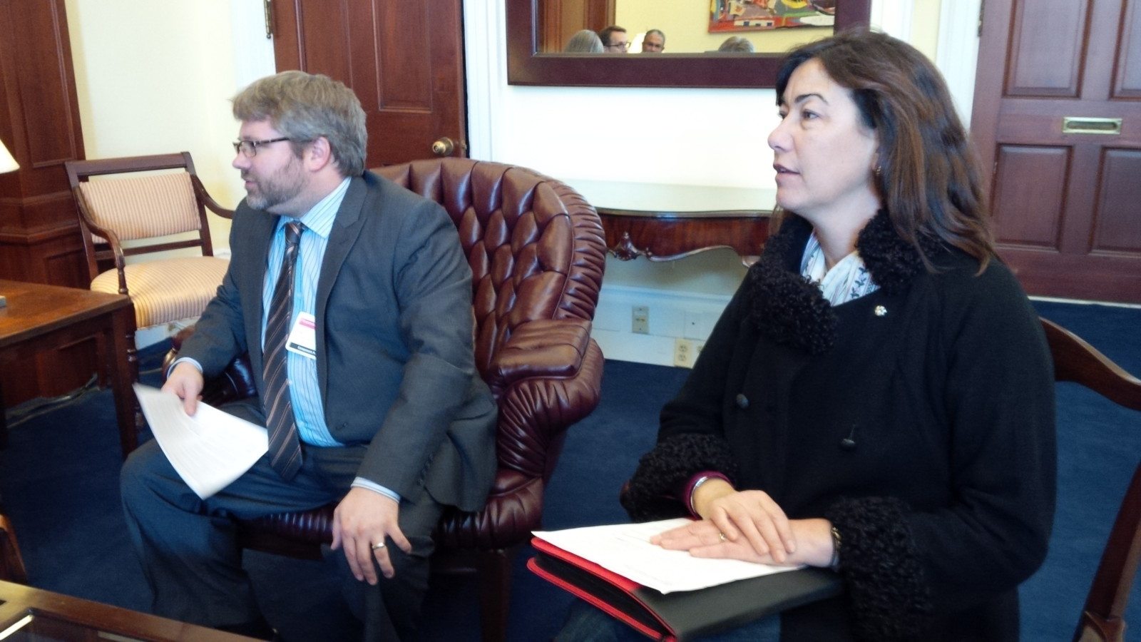 Eric Holm, President (AIASMC) and Margaret Williams, Vice President (AIASMC) in Nancy Pelosi's office., March 6, 2015