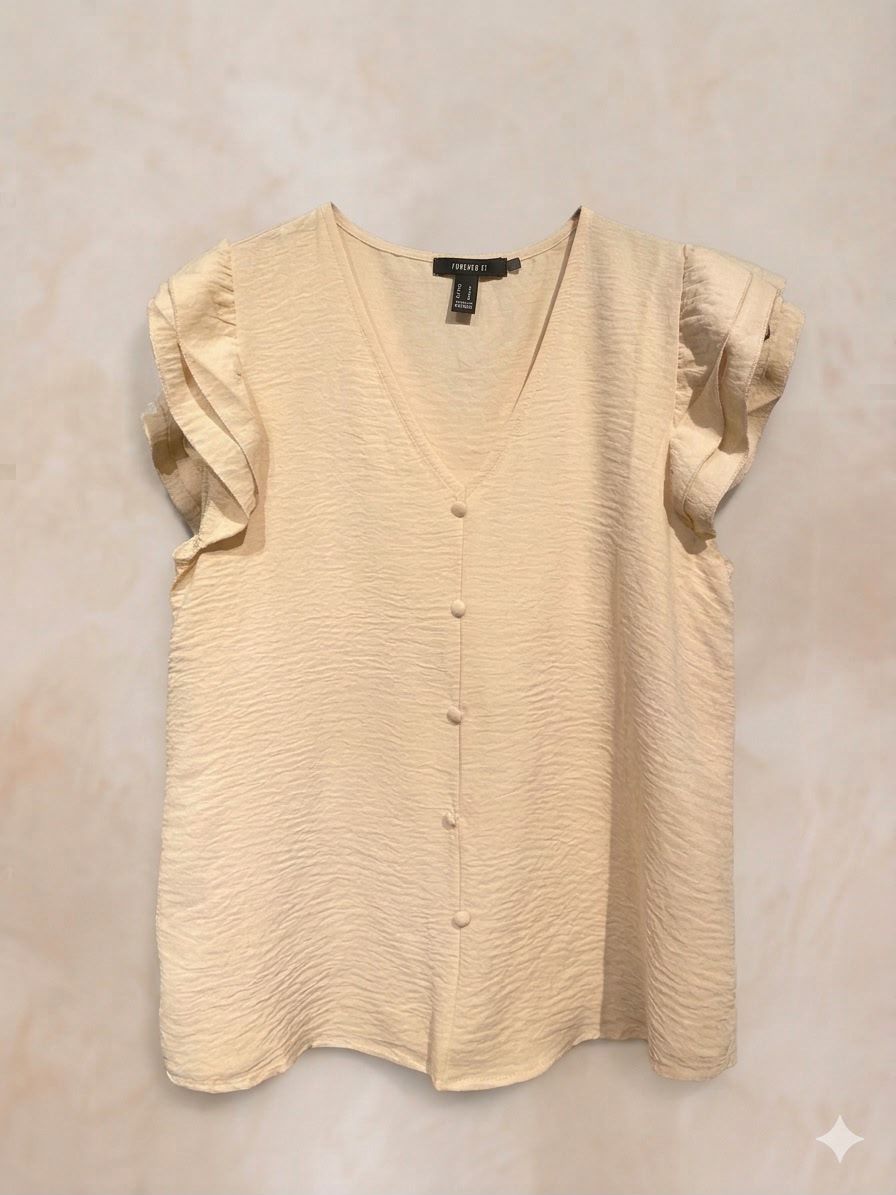 Ruffled Sleeve V-Neck Blouse Cream / Beige thumbnail