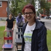 Office of Sustainability staff finish moving donated items to storage after students move out of residences.