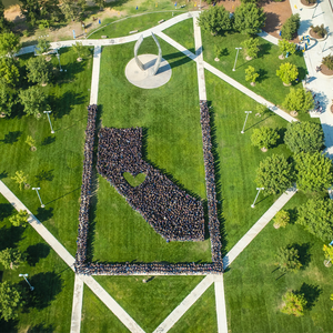 Ariel view of students forming the state of California