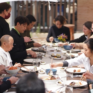 Jeong Kwan and her assistant Yoon Hee Kim at the O’Donohue Family Stanford Educational Farm