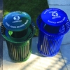 Exterior bin stations now only have a blue recycle and green compost bin