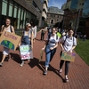 Barnard students heading downtown to attend the 2019 NYC Climate Strike.