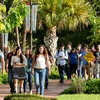 UTRGV students walk on campus for the first day of classes