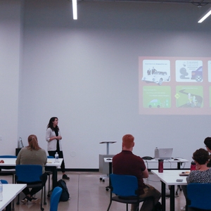 2022 McKinney Climate Fellow Barbara Dale conducting a community engagement session in South Bend, IN, as a part of their Climate Action Planning process