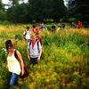 UMN Duluth students tour one of campus' rain gardens which provide pollinator habitat and treat stormwater.