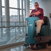 Louis cleans the floors with Orbio ec-H20 technology, reducing the use of traditional floor cleaning chemicals on campus