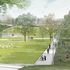 A rendering of one of the two new tree alleys headed West toward the Maltz Performing Arts Center.