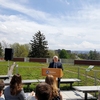 Penn State President Eric Barron spoke at the dedication of the HUB Green Roof, 2014 class gift, on April 21.