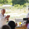 Jeong Kwan and her assistant Yoon Hee Kim at the O’Donohue Family Stanford Educational Farm.